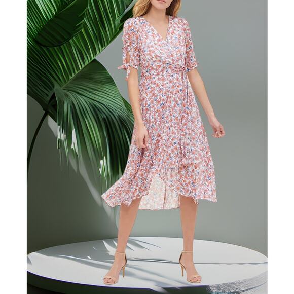 NWT - TOMMY HILFIGER Floral-Print Faux Wrap Dress Size: 8 - Picture 1 of 3